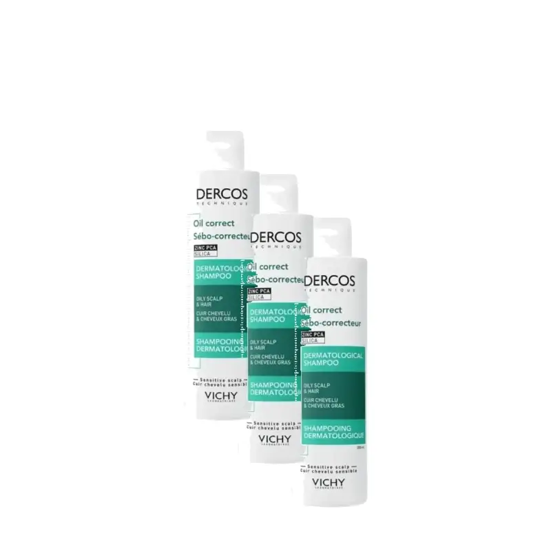 Vichy Dercos Technique Champú Sebo Control Cabellos Grasos 200 Ml, pack 3