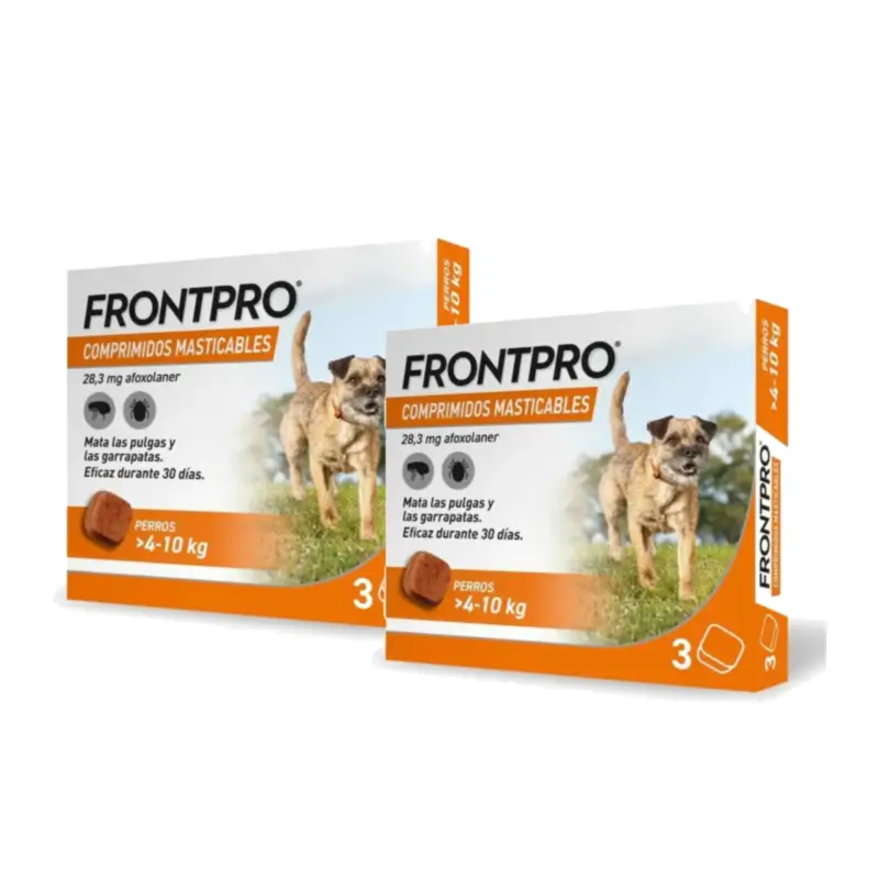 Frontpro Antiparasitario Para Perros 4-10 Kg (M), Pack 2 x 3 Comprimidos Masticables