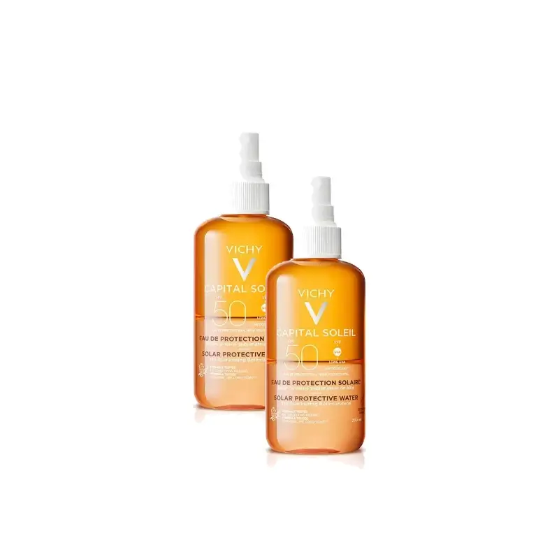 Vichy Capital Soleil Agua Solar Luminosidad SPF50 200 ml , pack 2