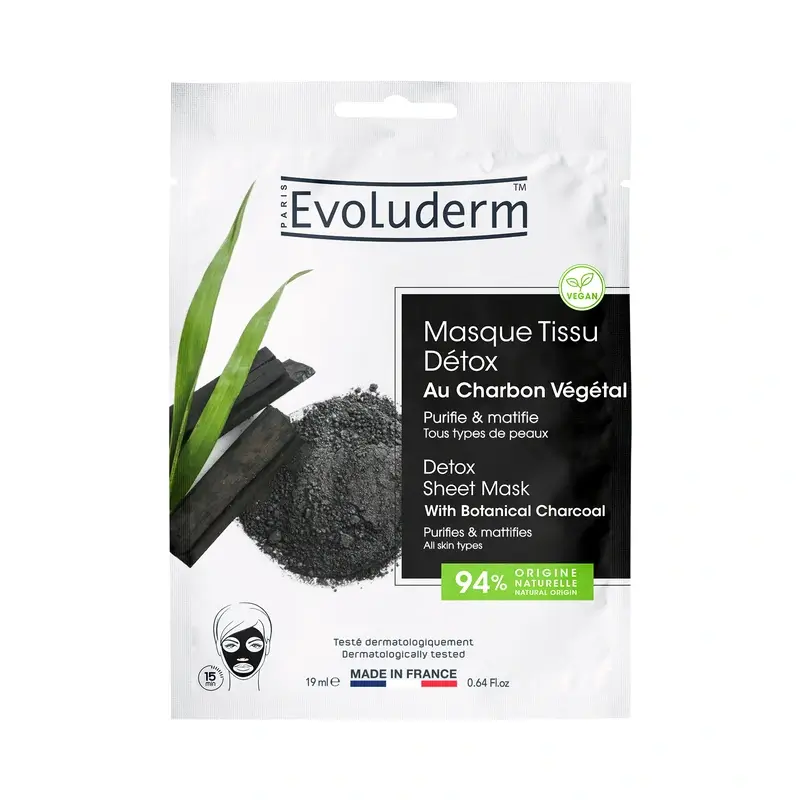Evoluderm Mascarilla De Hoja Con Carbón Desintoxicación, 1 pc / 19