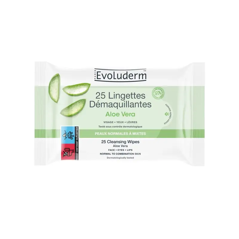 Evoluderm Toallitas Limpiadoras Pieles Normales - Aloe Vera, 25 pcs