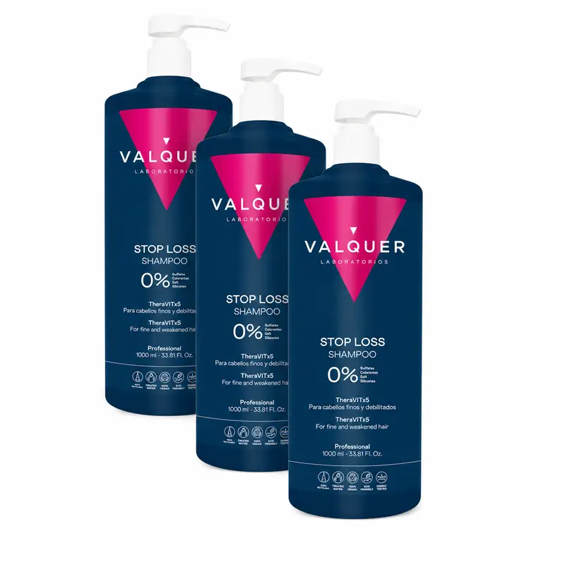 Valquer Hair Care Champu Anticaida, Stop Loss, Pack 3 x 1000 ml