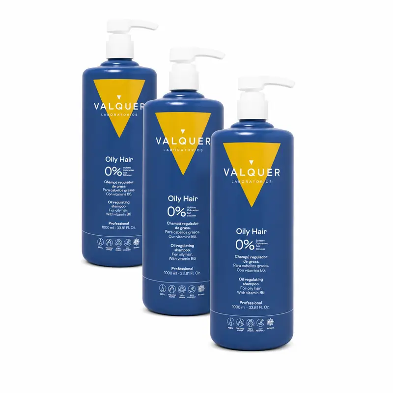 Valquer Hair Care Champu Regulador De Grasa, Pack 3 x 1000 ml