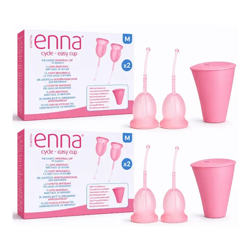 Enna Cycle Easy Copa Menstrual Talla M, 2 Copas + Caja Esteriliz, Pack 2 Uds