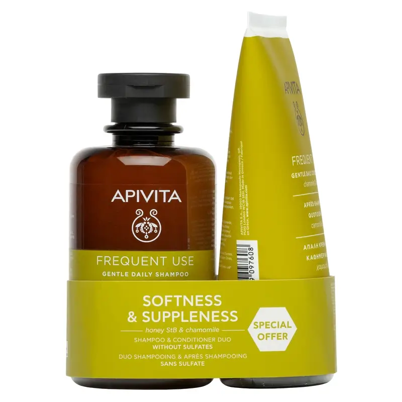 Apivita Cuidado Capilar Pack Uso Diario Champú Suave + Acondicionador , 250 + 150 ml