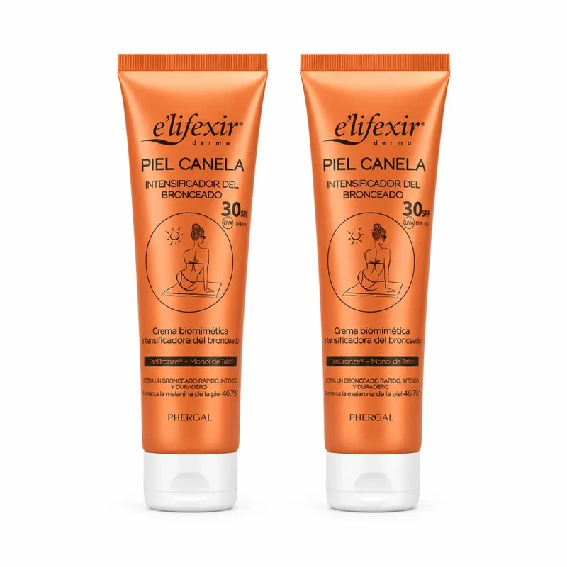 Elifexir Piel Canela Crema Spf30 Gel Acelerador Bronceado Protector Solar 150Ml , pack 2