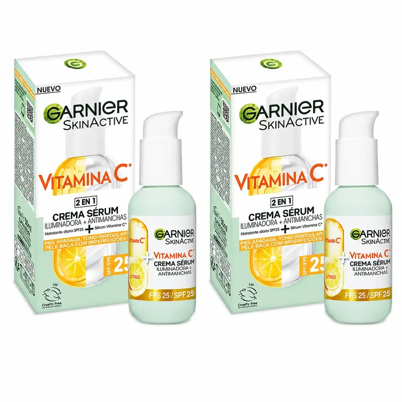 Garnier Crema Sérum Con Spf 25. Alta Concentración De Sérum Con Vitamina C Y Protección Solar, 50Ml , pack 2