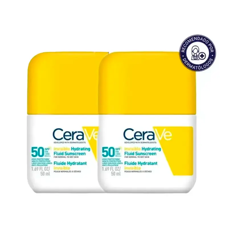 Cerave Fluido Protector Invisible Hidratante Spf 50 Con 3 Ceramidas, Pack 2 x 50 ml