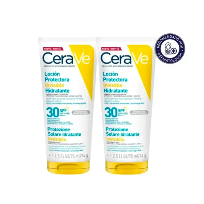 Cerave Loción Protectora Invisible Hidratante Spf 30 Con 3 Ceramidas, Pack 2 x 75 ml