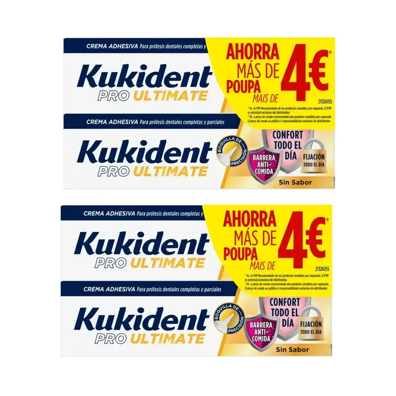 Kukident Pro Ultimate Crema Adhesiva Prótesis Dentales, Pack Ahorro, 4X40 Gr