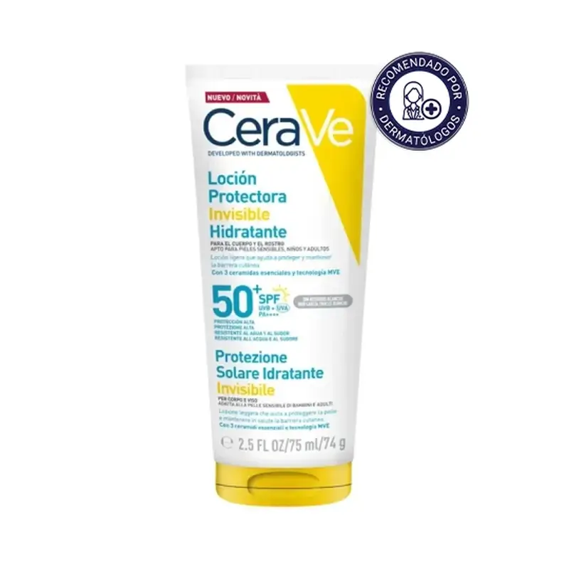 Cerave Loción Protectora Invisible Hidratante Spf 50+ Con 3 Ceramidas, 75 ml