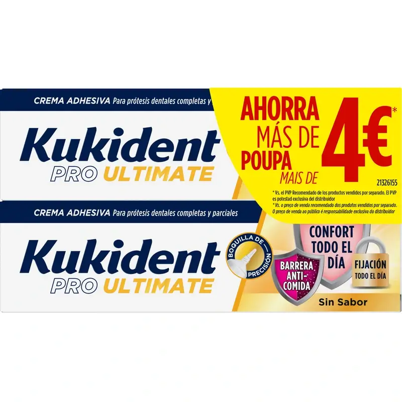 Kukident Pro Ultimate Crema Adhesiva Prótesis Dentales, Pack Ahorro, 2x40 gr