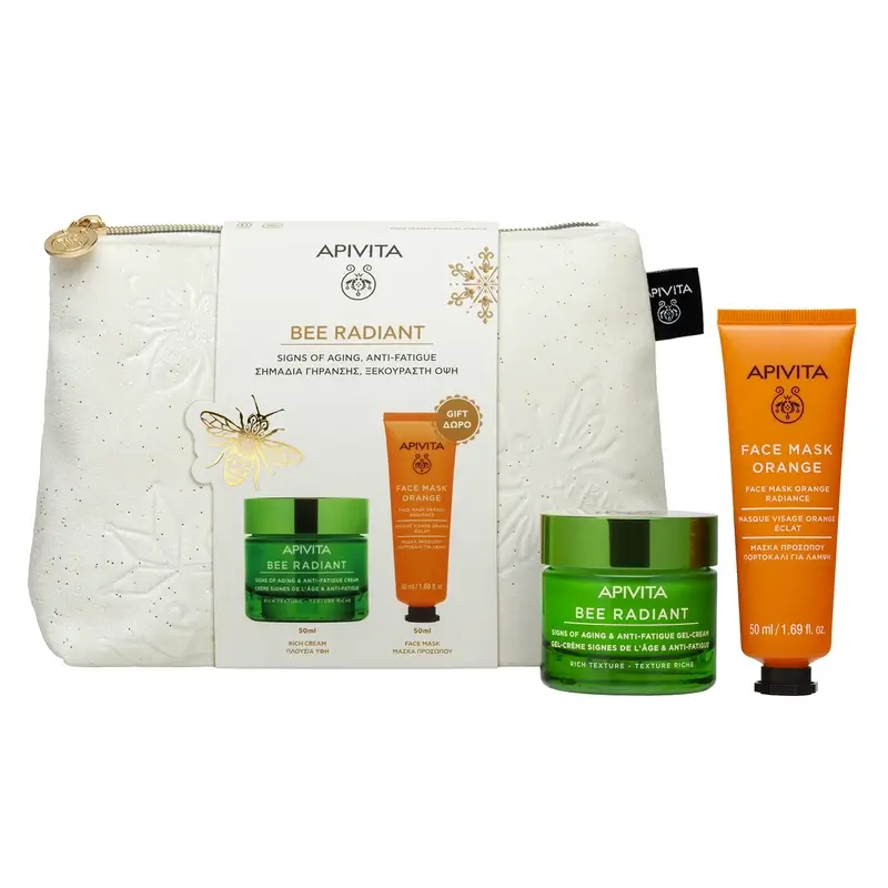 Apivita Promo Bee Radiant Gel-Crema Signos De La Edad & Antifatiga, 50Ml + Mascarilla Facial Naranja, 50Ml