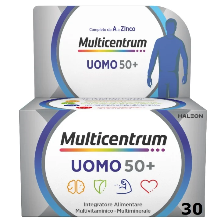 Multicentrum Uomo 50+ Multivitaminico Completo per Uomini Sopra 50 Anni 30 Compresse