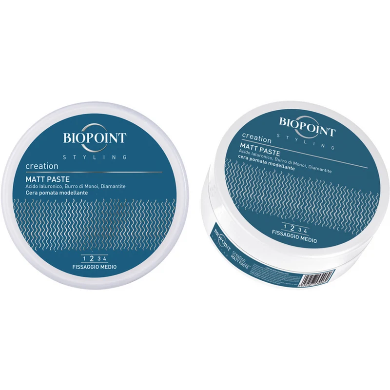 BIOPOINT - Cera per capelli modellante MATT PASTE - Acido Ialuronico, Burro di Monoi, Diamantite - Fissaggio medio 2 - 100 ml