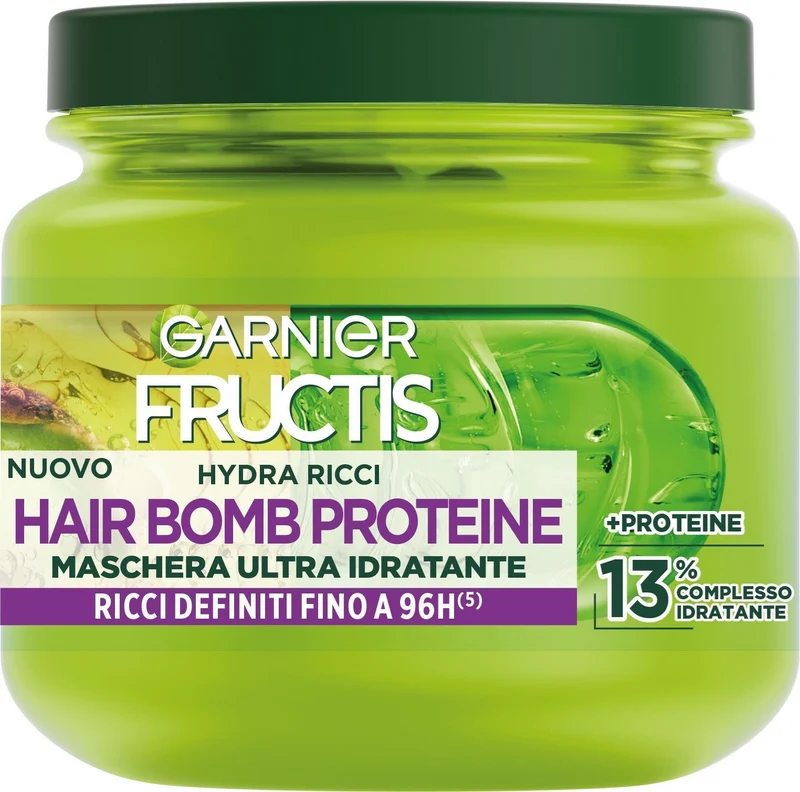 Fructis Hydra Ricci Hair Bomb Proteine, maschera ultra idratante ideale per capelli da mossi a ricci, 320 ml