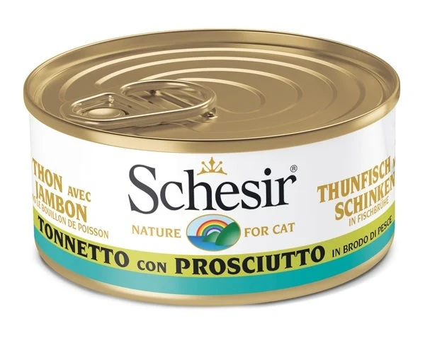 Schesir Tonnetto Con Prosciutto In Brodo Di Pesce Cibo Umido Gatti Adulti Lattina 70g
