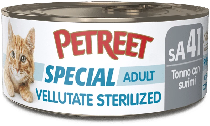 Petreet Vellutate Tonno Con Surimi Aroma Granchio Cibo Umido Gatto Sterilizzato Barattolo 70g