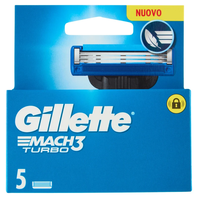 Gillette Mach3 Turbo Lamette di ricambio per Rasoio da Uomo, 5 Ricariche