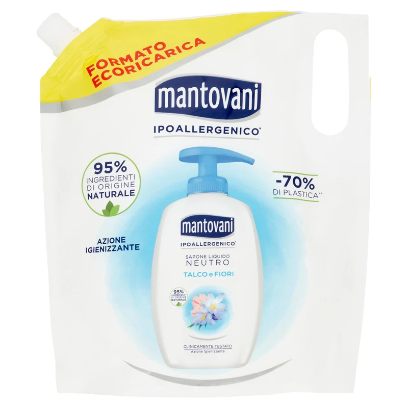 mantovani Sapone Liquido Neutro Talco e Fiori Formato Ecoricarica 750 ml