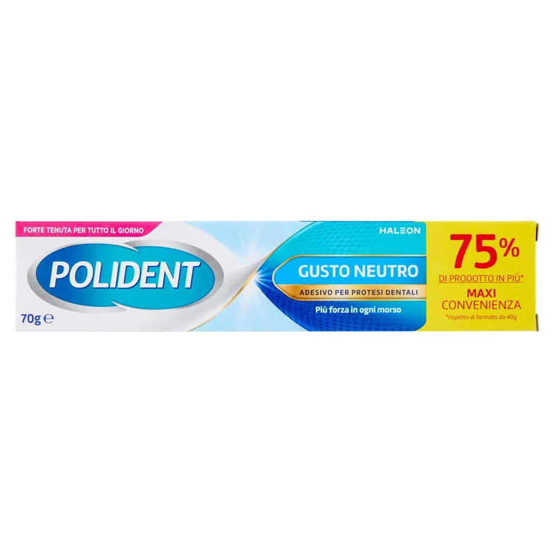 Polident Gusto Neutro, adesivo per protesi dentale, Forte tenuta per tutto il giorno, 70g