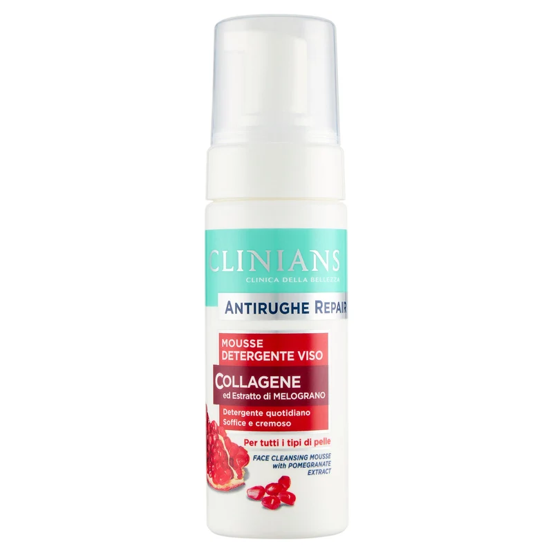 Clinians Antirughe Repair Mousse Detergente Viso Collagene ed Estratto di Melograno 150 mL
