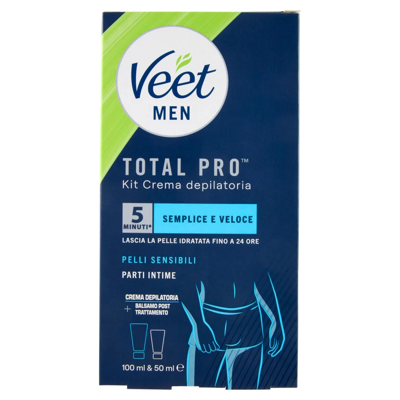 Veet Men Kit Depilazione Intima per Pelle Sensibile, Crema Depilatoria 100ml e Balsamo Post 50ml