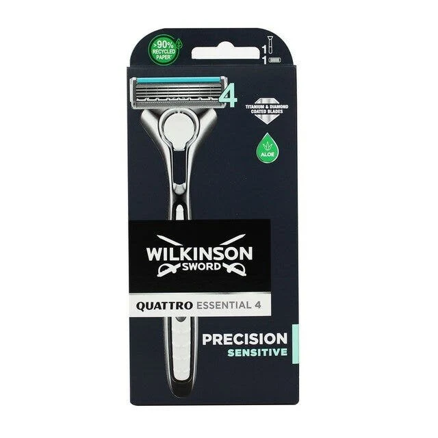 Wilkinson Rasoio Quattro Essential 4 Precision Sensitive 4 Lame Manico + 1 Ricambio