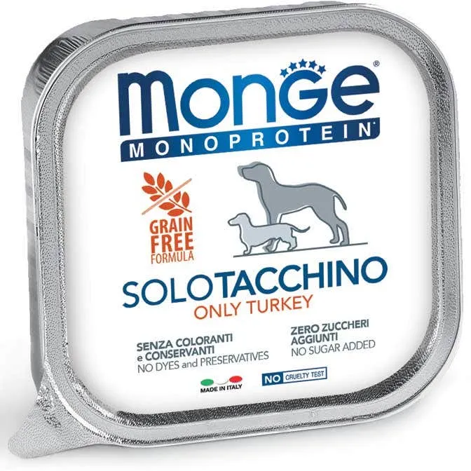 Monge Monoprotein Solo Tacchino Cibo Umido Per Cani Adulti 150g