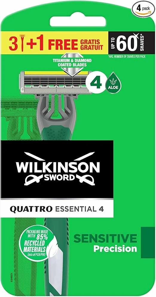Wilkinson Quattro Essential 4 Sensitive Precision Rasoio a 4 Lame x3+1Pz