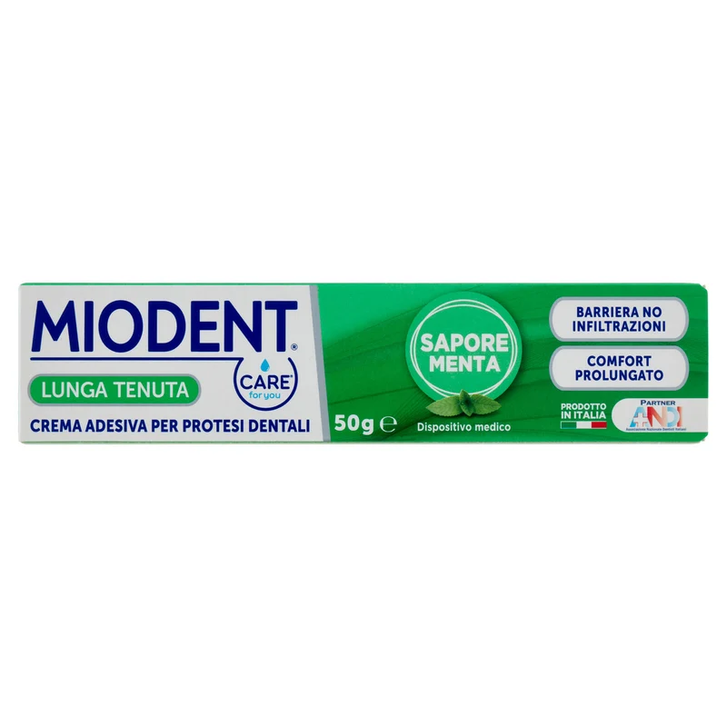 Miodent Care for you Lunga Tenuta Crema Adesiva per Protesi Dentali Sapore Menta 50 g