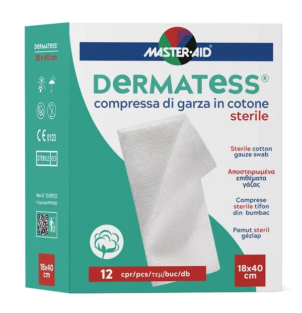 GARZA COMPRESSA MASTER-AID DERMATESS COTONE 18X40CM 12 PEZZI
