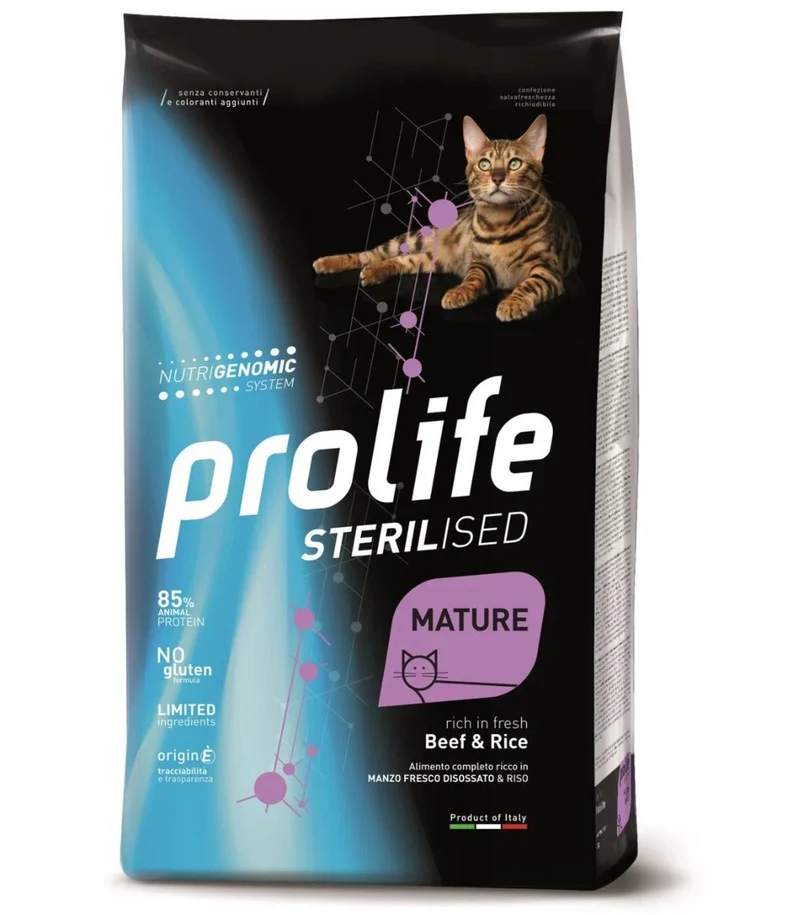 Prolife Sterilised Maiale Fresco Disossato E Riso Cibo Secco Per Gatti Anziani Sacco 1,5kg