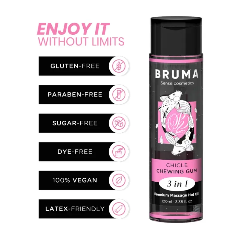 Bruma Aceite De Masaje Premium Efecto Calor Sabor Chicle 3 En 1 , 100 ml