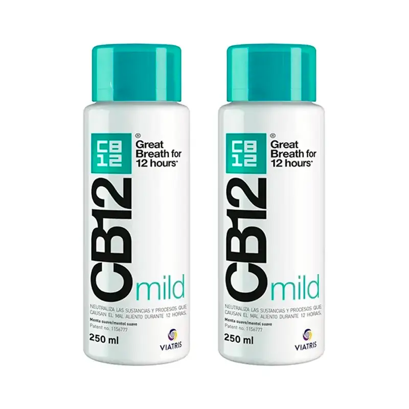 Cb12 Mild Enjuague Bucal Halitosis Sabor Menta Suave, 2X250 Ml