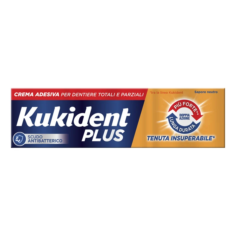 Kukident Plus Doppia Azione Crema Adesiva per Protesi Dentarie e Dentiere 40g