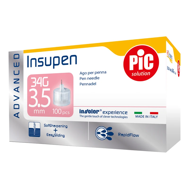 Pic Solution Insupen Advanced Aghi per Penna 34G 3,5 mm, 100 Pezzi