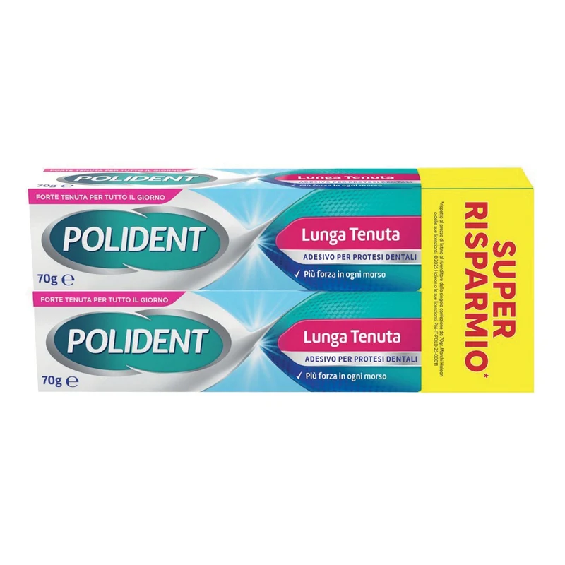 Polident Lunga Tenuta Crema Adesiva per Dentiere e Protesi Dentali 2 x 70 g