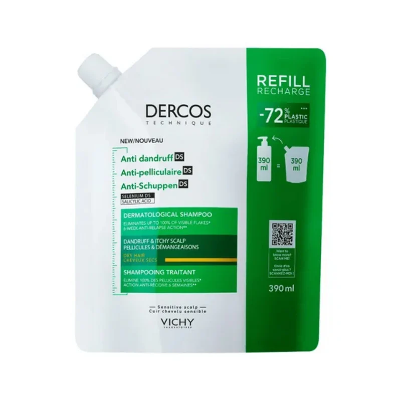 Vichy Dercos Technique Shampoo Anti Forfora Ds Secchi - Ricarica ecologica Refill 390 ml