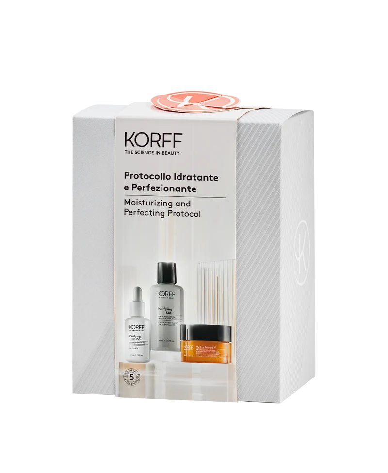 Korff Cofanetto Idratante Perfezionante Soluzione Esfoliante 100ml + Siero Viso 30ml + Crema Viso 50ml