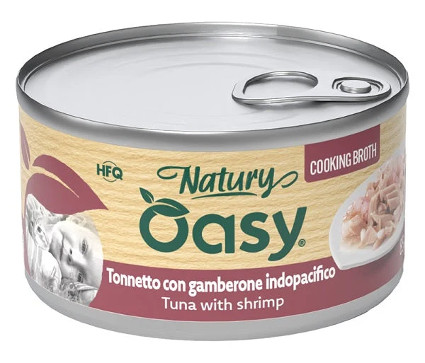 Oasy Wet Cat Natury Cooking Broth Tonnetto con Gamberone Lattina 85 g