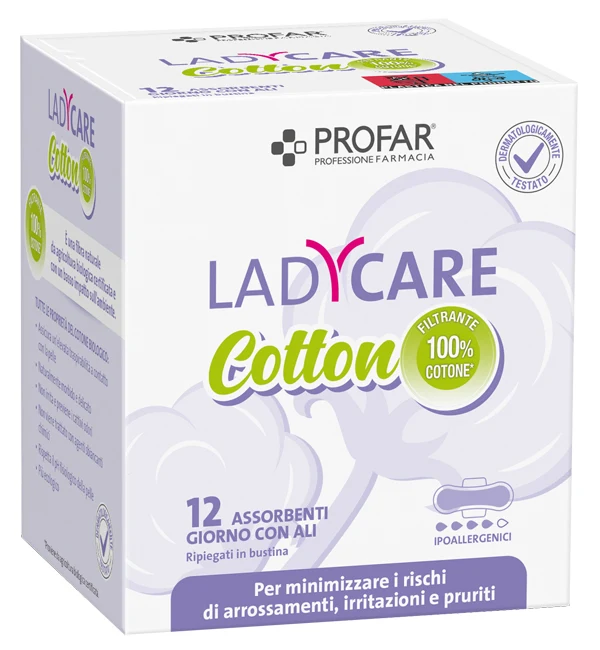 Ladycare assorbenti cotton ipoallergenici giorno con ali 12 pezzi profar