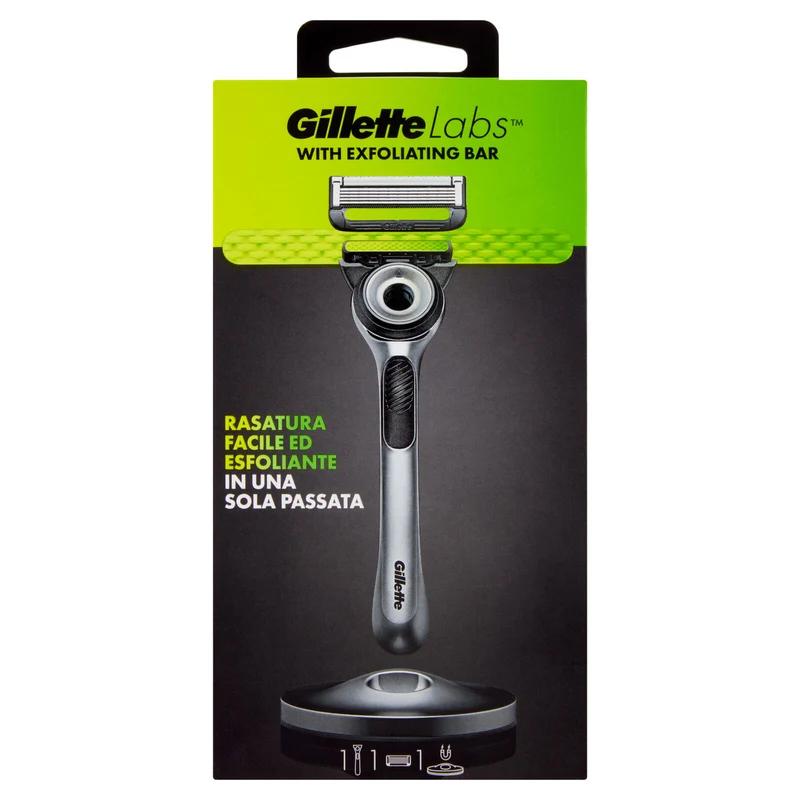 Gillette Rasoio da Uomo Labs Silver Manico + Lamette di Ricambio, 1 Ricarica