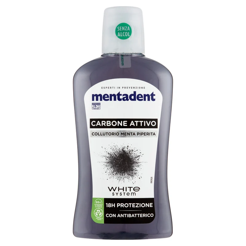 Mentadent Collutorio Menta Piperita Carbone Attivo White System 500 ml