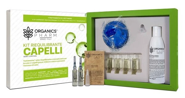 Organics Pharm Kit Riequilibrante Capelli Lozione 6 Fiale + Shampoo 150ml + Spazzola
