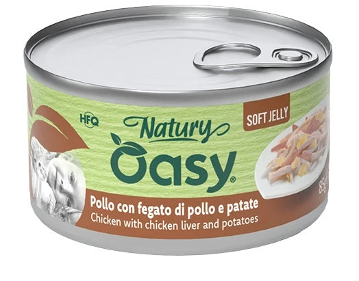Oasy Wet Cat Natury Soft Jelly Pollo con Fegato e Patate Lattina 85 g