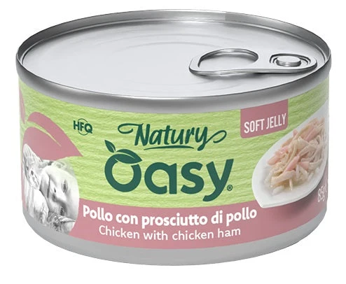 Oasy Wet Cat Natury Soft Jelly Pollo con Prosciutto di Pollo Lattina 85 g