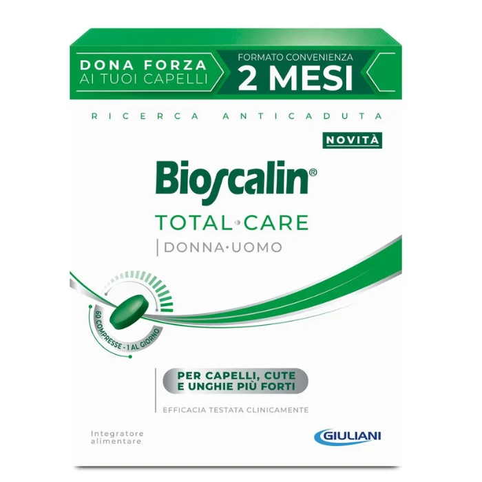 Bioscalin total care 60 compresse, integratore alimentare, per capelli, cute e unghie più forti, per donna e uomo, formato convenienza 2 mesi