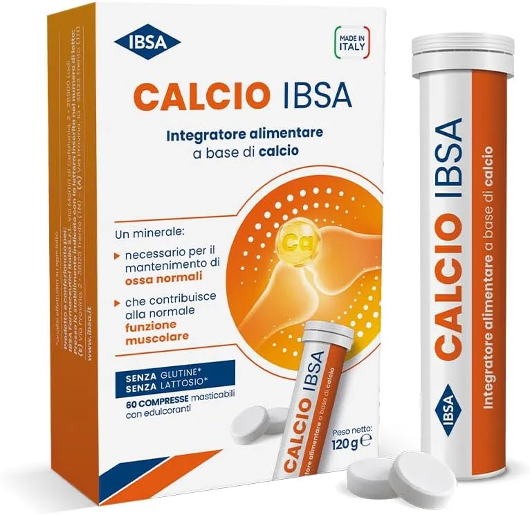 Calcio IBSA | Integratore alimentare di Calcio Citrato in compresse masticabili – Gusto arancia – Senza glutine e lattosio, senza zuccheri – 60 compresse