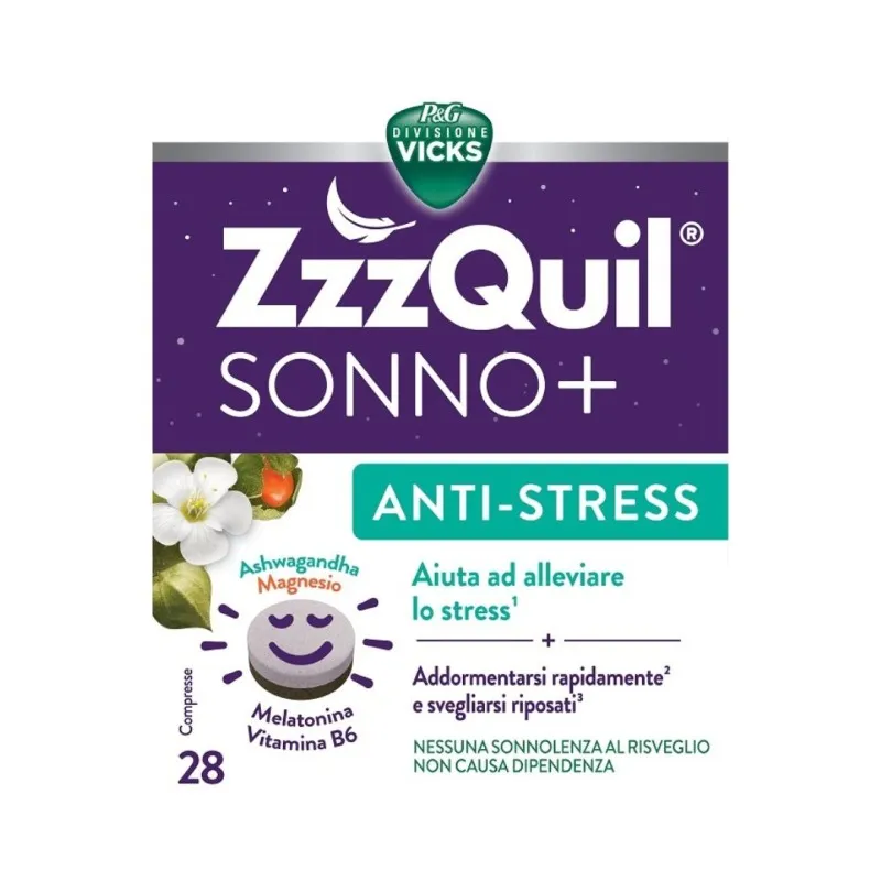 Vicks ZzzQuil Sonno + Anti Stress Integratore Alimentare 28 Compresse